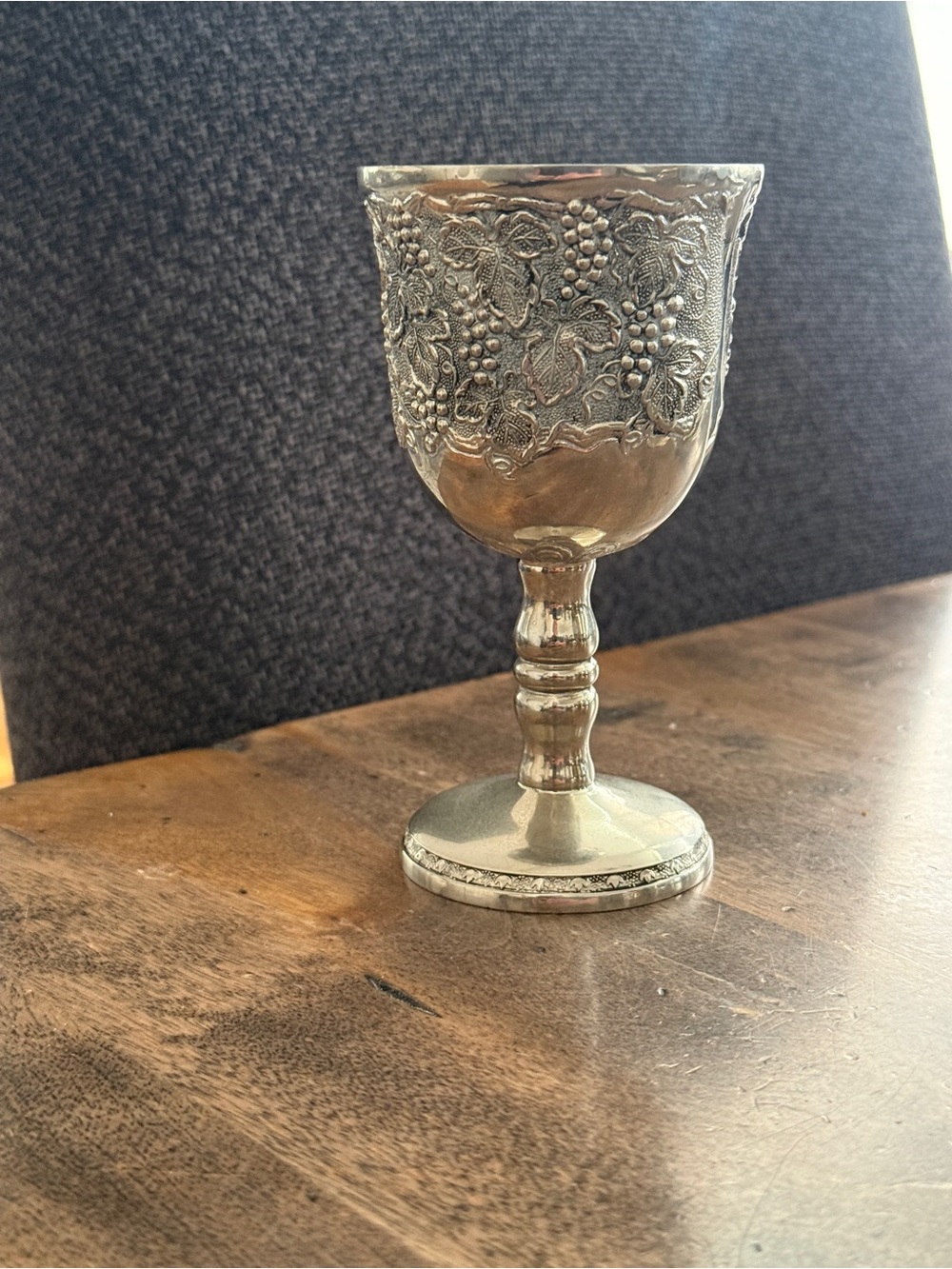 Jewish Kiddush Cup Silver Tone Grapevine Judaica Wine Goblet Vintage